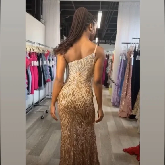 Jovani 06469SC Ombre Sequin Trumpet Prom Dress Silver/Cafe In Size 4 - Picture 11 of 16